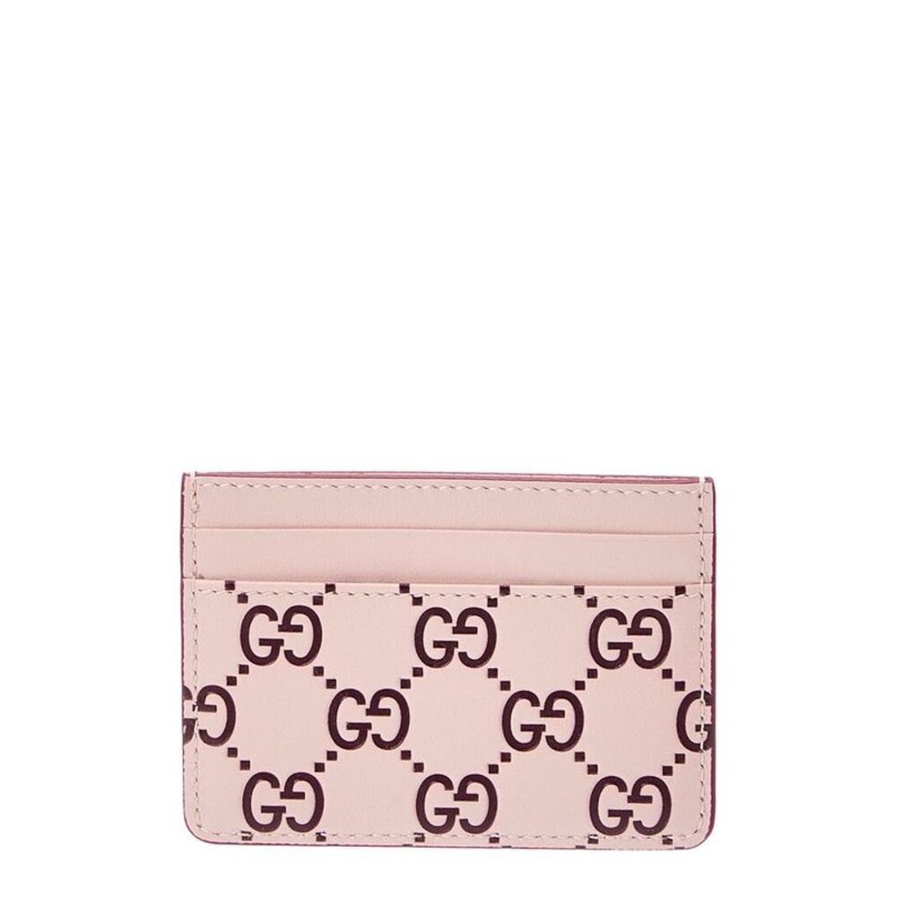 Gucci Gg Logo Leather Card Case, Pink